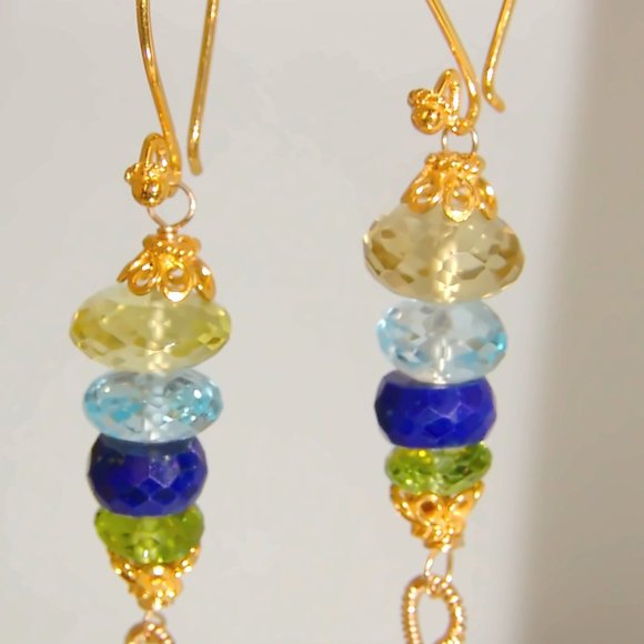 Apatite Lemon  Blue Topaz Lapis Lazuli Peridot Gemstone Sterling Earrings - Picture 7 of 7